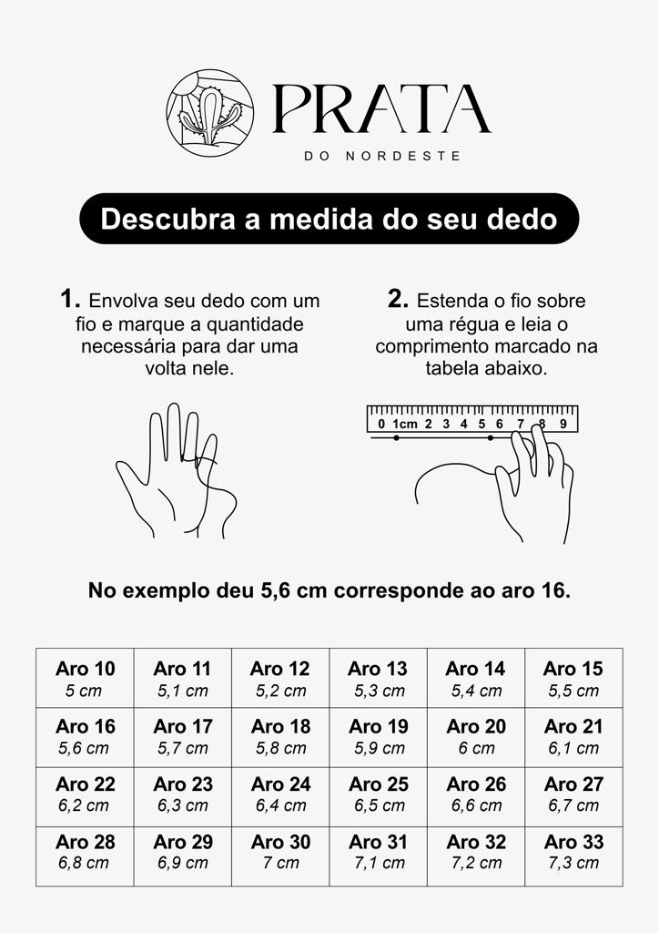 Use essa tabela para saber a medida do seu dedo. Compre seus anéis com mais segurança e com a medida exata do seu dedo.